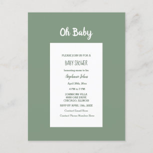 Invitation Carte Postale Baby shower Vert Sage Élégant Simple Garçon Fille