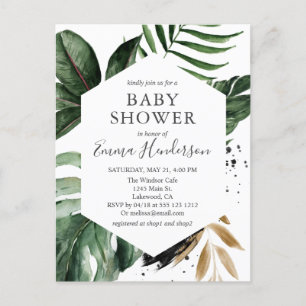 Invitation Carte Postale Baby shower vert tropical moderne