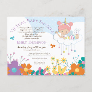 Invitation Carte Postale Baby shower virtuel Florales d'Oiseaux de fée de l