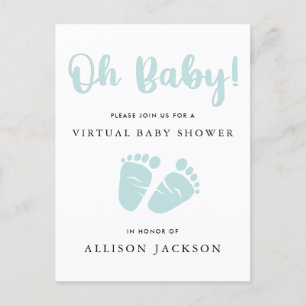 Invitation Carte Postale Baby shower virtuel Oh Baby Mint Green Baby Feet