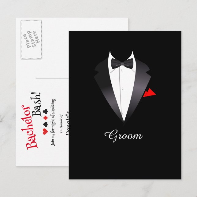 Invitation Carte Postale Bachelor Party Casino Nuit (Devant / Derrière)