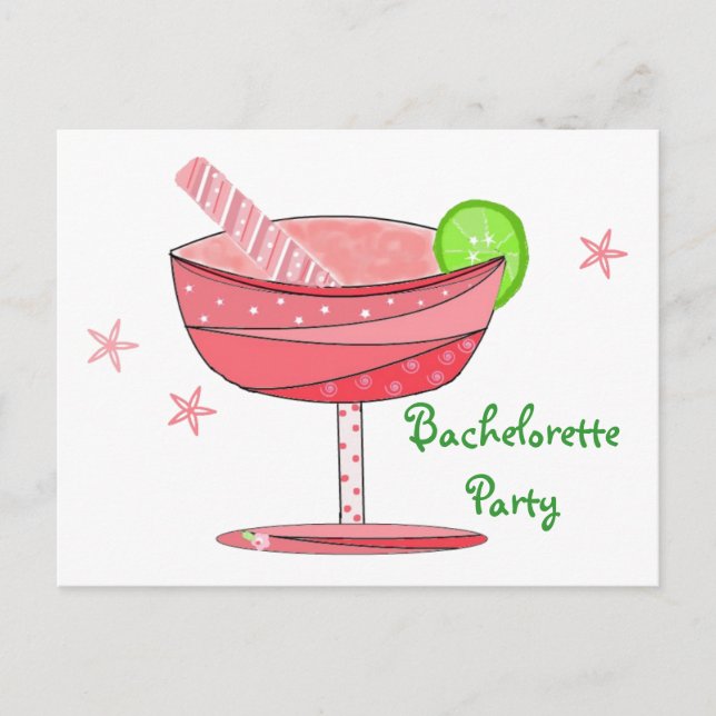 Invitation Carte Postale Bachelorette Party Boisson rose (Devant)