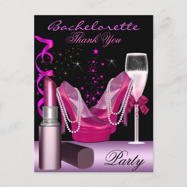 Invitation Carte Postale Bachelorette Party Lipstick Chaussures roses Champ (Devant)