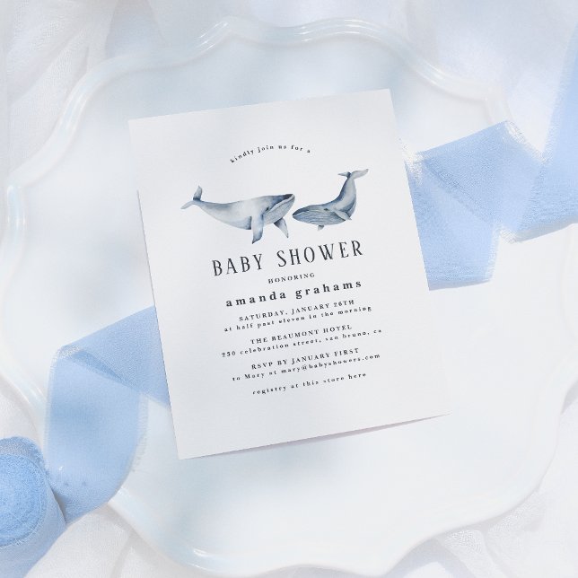 Invitation Carte Postale Bain de bébé Mère Bébé Baleine Nautical (Créateur téléchargé)