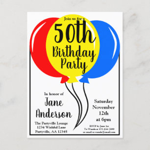 Invitation Carte Postale Ballons d'anniversaire colorés Cinquième