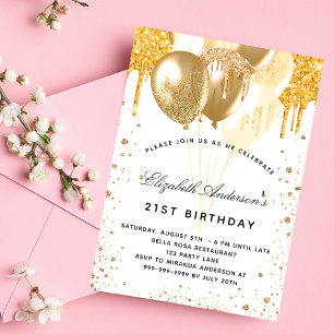 Invitation Carte Postale Ballons d'or blanc d'anniversaire parties scintill