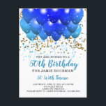 Invitation Carte Postale Balloons Confetti en Blanc 50e fête d'anniversaire<br><div class="desc">Ballons bleu néon et turquoise et confetti 50e anniversaire invitation par carte postale,  50 avec finesse. Les tons bleus sur le blanc. Personnalisez-vous pour votre fête.</div>