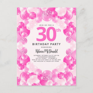 Invitation Carte Postale Balloons roses Faux Parties scintillant Amusants 3