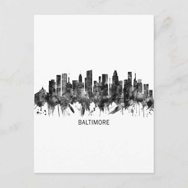 Invitation Carte Postale Baltimore Maryland Skyline BW (Devant)