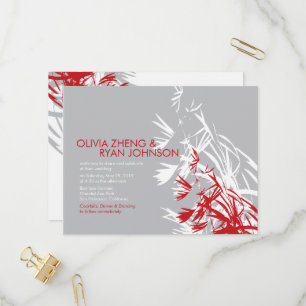 Invitation Carte Postale Bambou rouge et gris Feuille moderne zen asiatique