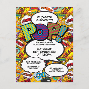 Invitation Carte Postale Bande dessinée de Baby Shower Fun Ready to Pop