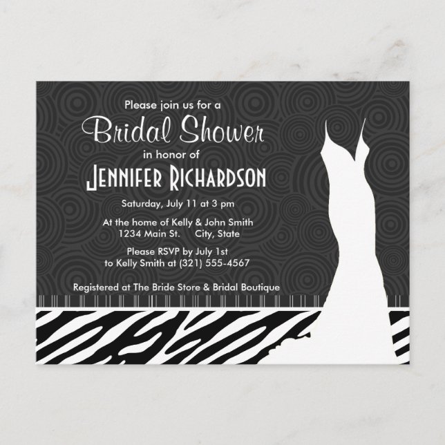 Invitation Carte Postale Bandes Zèbre Noir & Blanc (Devant)