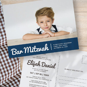 Invitation Carte Postale Bar Mitzvah Moderne Simple Photo personnalisée Inv