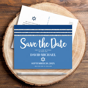 Invitation Carte Postale Bar Mitzvah Sauvegarder Date Talit Grand Écriture 