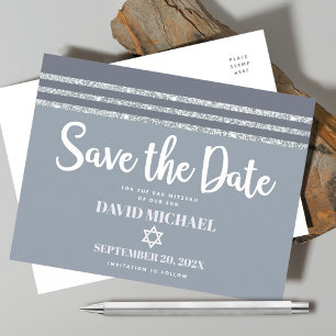 Invitation Carte Postale Bar Mitzvah Sauvegarder Date Tallit Grand Gris Arg