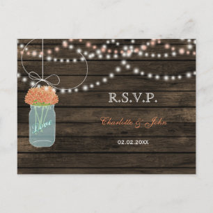 Invitation Carte Postale Barnwood mât jarres corail mariage RSVP