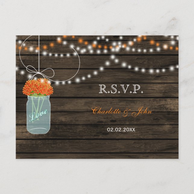 Invitation Carte Postale Barnwood mât jarres orange mariage RSVP (Devant)