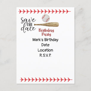 Invitation Carte Postale Baseball Sauvez la date d'anniversaire