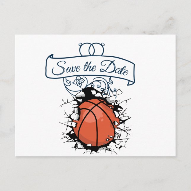 Invitation Carte Postale Basketball Enregistrer le Mariage de date (Devant)