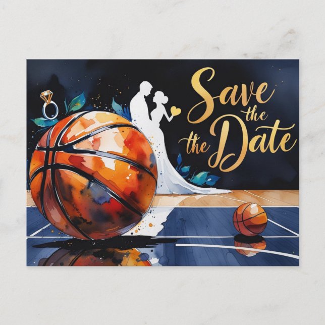 Invitation Carte Postale Basketball Enregistrer le Mariage de date (Devant)