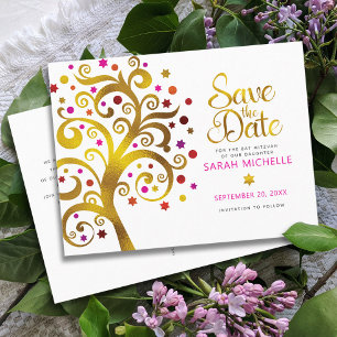 Invitation Carte Postale Bat Mitzvah Enregistrer la date arbre de vie or et