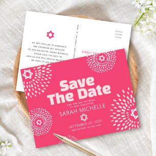 Invitation Carte Postale Bat mitzvah rose chaud Enregistrer la date Starbur
