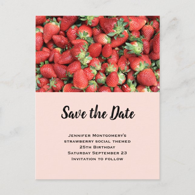 Invitation Carte Postale Batch of Red Juicy Strawberries Enregistrer la dat (Devant)
