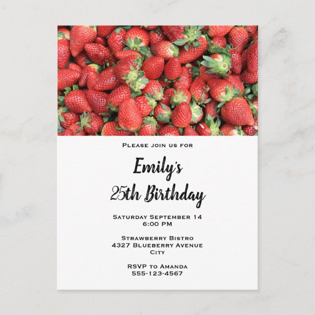 Invitation Carte Postale Batte de fraises rousses juteuses Anniversaire (Devant)