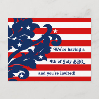 Invitation Carte Postale BBQ 4 juillet soirée damée