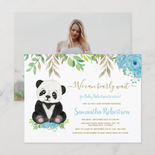 Invitation Carte Postale Bear Blue Watercolor Floral peut attendre