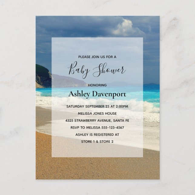 Invitation Carte Postale Beau Baby shower photo tropical de Mer Turquoise (Devant)