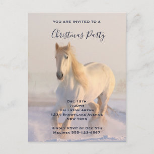 Invitation Carte Postale Beau Cheval blanc dans la neige Photo Noël