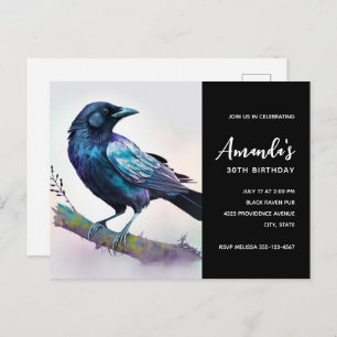 Invitation Carte Postale Beau Corbeau sur une branche d'arbre Anniversaire