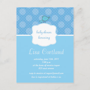 Invitation Carte Postale Bébé Bleu - Mignons points et baby showers d'oisea
