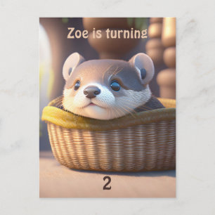Invitation Carte Postale Bébé de loutre mignon dans un panier - Anniversair