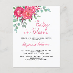 Invitation Carte Postale Bébé en Fleur Baby shower Floral rose