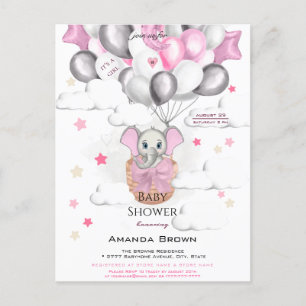 Invitation Carte Postale Bébé mignon Eléphant Balloon Panier Baby shower fi