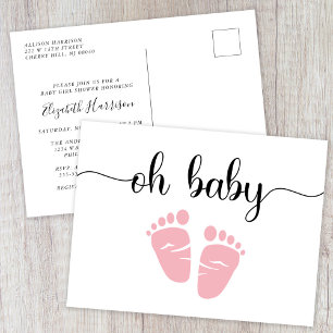 Invitation Carte Postale Bébé Pieds rose bébé fille Douche