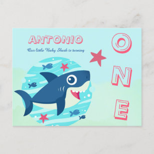 Invitation Carte Postale Bébé requin premier anniversaire mignon sous la me