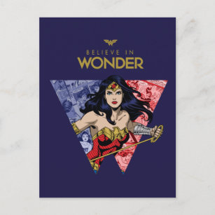 Invitation Carte Postale "Believe In Wonder" Wonder Woman Lasso Comic Logo