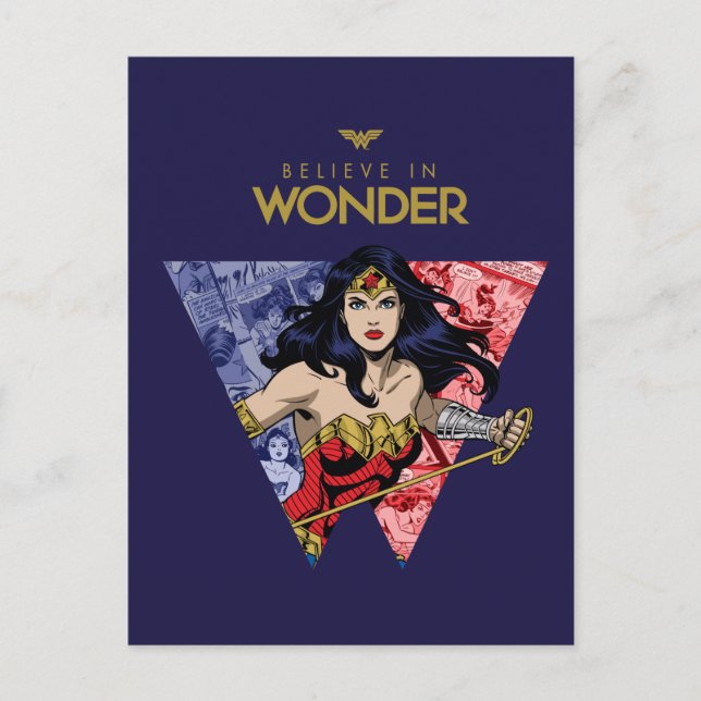 Invitation Carte Postale "Believe In Wonder" Wonder Woman Lasso Comic Logo (Devant)