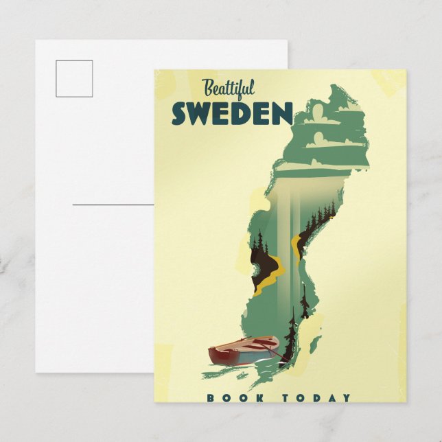 Invitation Carte Postale Belle affiche de voyage en Suède (Devant / Derrière)