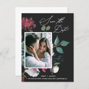 Invitation Carte Postale Belle aquarelle florale Noir sauvez la date