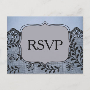 Invitation Carte Postale Belle dentelle bleu et noir Faux LVP