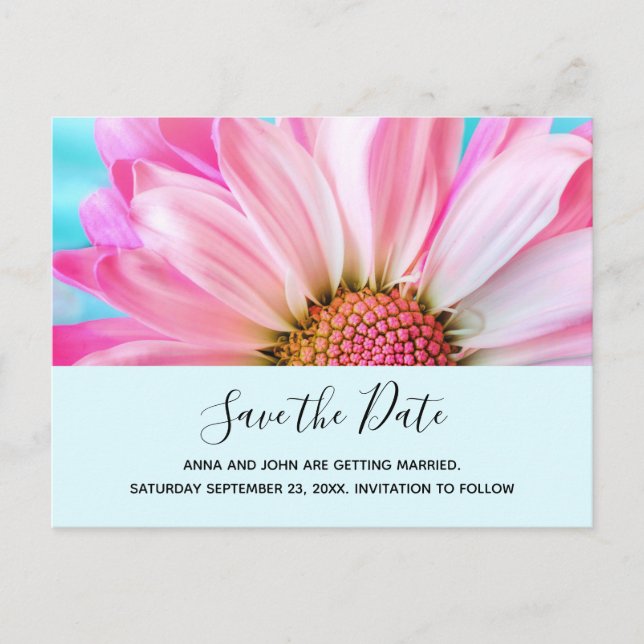 Invitation Carte Postale Belle Fleur rose photo mariage Enregistrer la date (Devant)