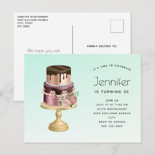 Invitation Carte Postale Belle Glam Party Gâteau Anniversaire