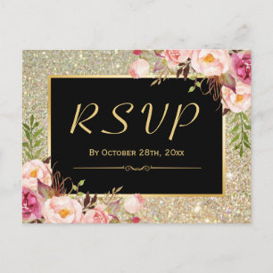 Invitation Carte Postale Belle Parties scintillant d'or Floral RSVP réponse