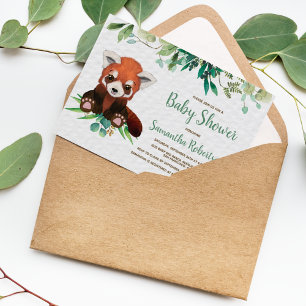 Invitation Carte Postale Belle Rouge Panda Ours Verdure Baby shower neutre