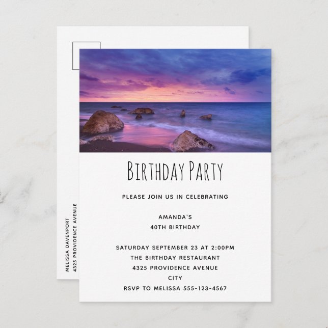Invitation Carte Postale Belle Sunset Coastal photo Anniversaire (Devant / Derrière)