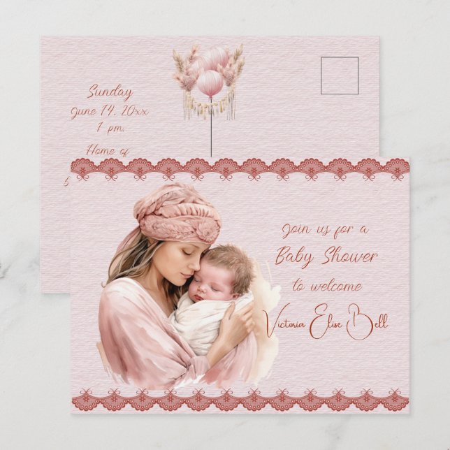 Invitation Carte Postale Bienvenue dans une douche bébé fille (Devant / Derrière)